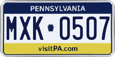 PA license plate MXK0507
