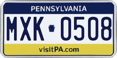 PA license plate MXK0508