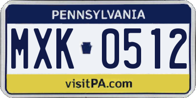 PA license plate MXK0512