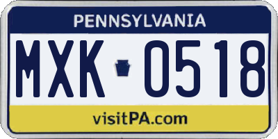 PA license plate MXK0518