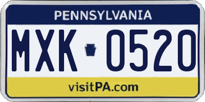 PA license plate MXK0520