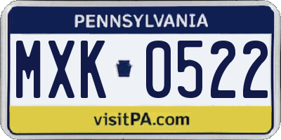 PA license plate MXK0522