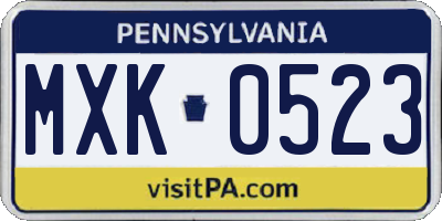 PA license plate MXK0523