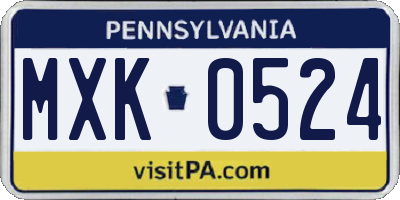 PA license plate MXK0524