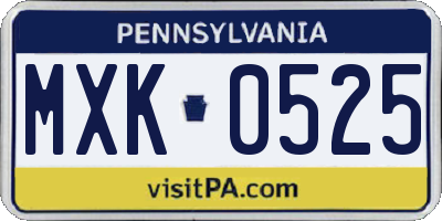 PA license plate MXK0525