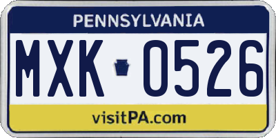 PA license plate MXK0526