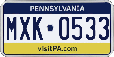 PA license plate MXK0533
