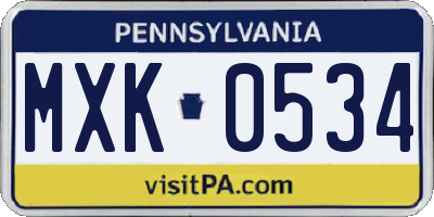 PA license plate MXK0534