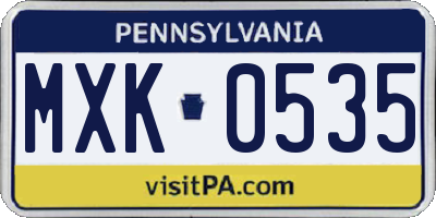 PA license plate MXK0535