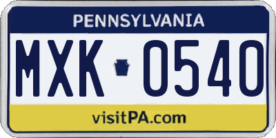 PA license plate MXK0540