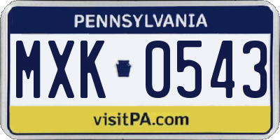 PA license plate MXK0543