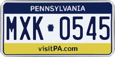 PA license plate MXK0545