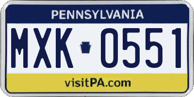 PA license plate MXK0551
