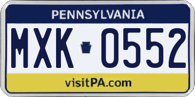 PA license plate MXK0552