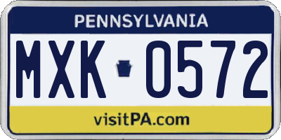 PA license plate MXK0572