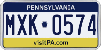 PA license plate MXK0574