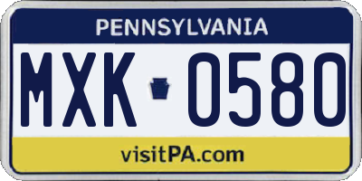 PA license plate MXK0580