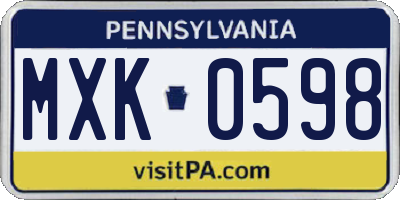 PA license plate MXK0598