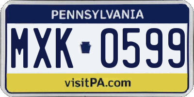 PA license plate MXK0599