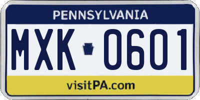 PA license plate MXK0601