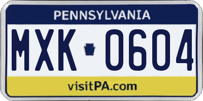 PA license plate MXK0604