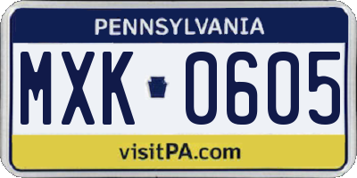 PA license plate MXK0605