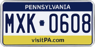 PA license plate MXK0608