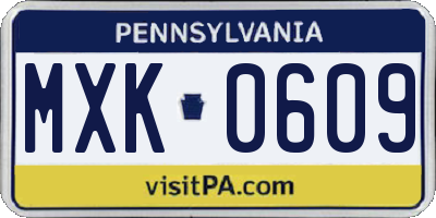 PA license plate MXK0609