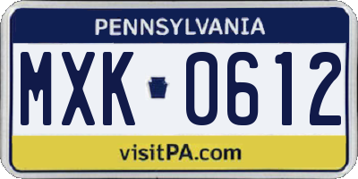 PA license plate MXK0612