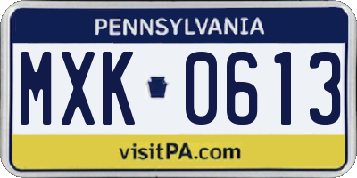 PA license plate MXK0613