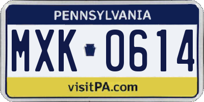 PA license plate MXK0614