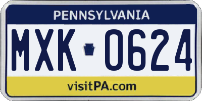 PA license plate MXK0624