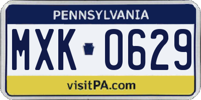 PA license plate MXK0629