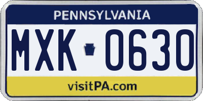 PA license plate MXK0630