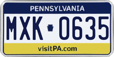 PA license plate MXK0635