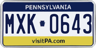 PA license plate MXK0643