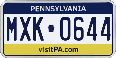 PA license plate MXK0644