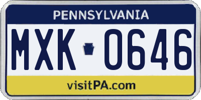 PA license plate MXK0646