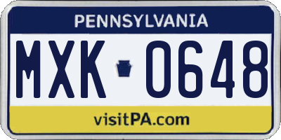 PA license plate MXK0648