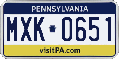 PA license plate MXK0651