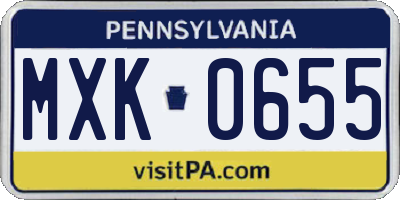 PA license plate MXK0655