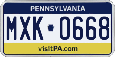 PA license plate MXK0668