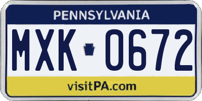 PA license plate MXK0672