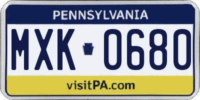 PA license plate MXK0680