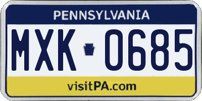 PA license plate MXK0685