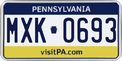 PA license plate MXK0693