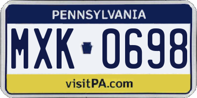 PA license plate MXK0698