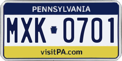PA license plate MXK0701