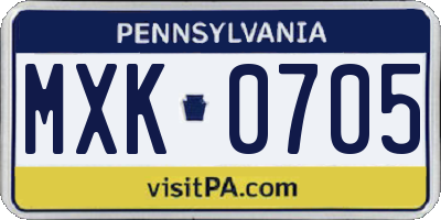 PA license plate MXK0705