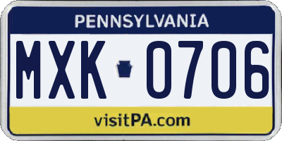 PA license plate MXK0706